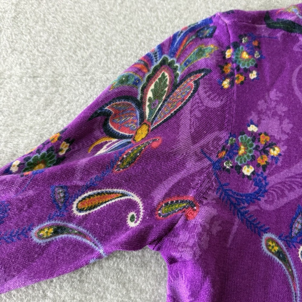 Talbots Merino Wool Purple Paisley Long Sleeve Spring Sweater Womens Medium - Picture 6 of 10